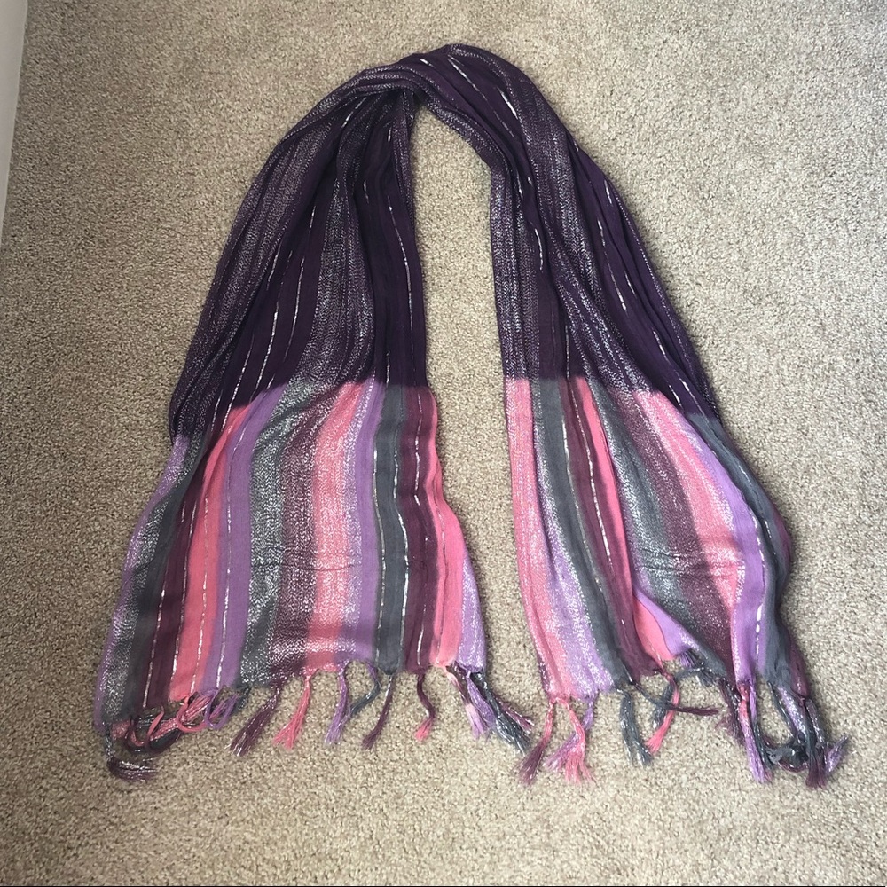 Purple, pink, and gray scarf